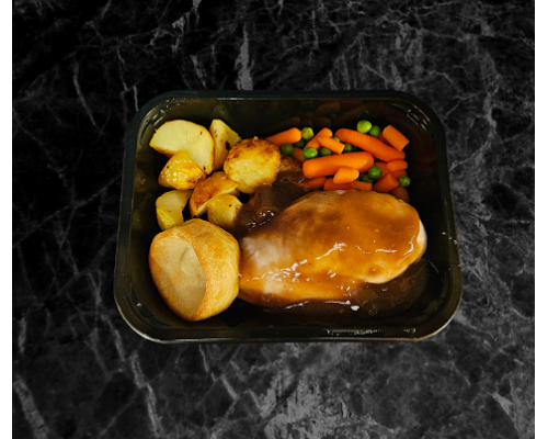 Home made chicken dinner,peas,carrots , yorkshire pudding & gravy